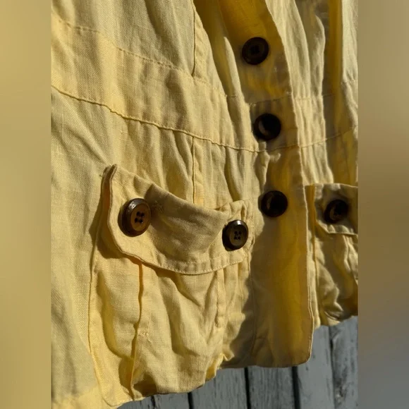 Chico’s Women’s 100% Linen Yellow Lightweight Jacket Size 0 - Picture 3 of 6